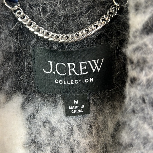 J. Crew Collection Oversized Topcoat Gray Plaid Jewel Gem Buttons M - Picture 10 of 16